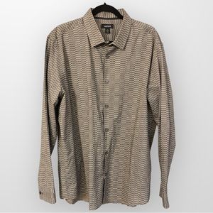 Men’s Alfani Long Sleeve Button Down Shirt Beige with Geometric Pattern Size XXL